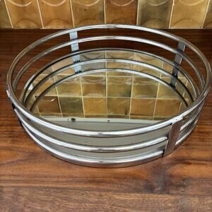 Vintage A.F. Exports Round Stainless Steel Mirrored Tray 14x14x3in.